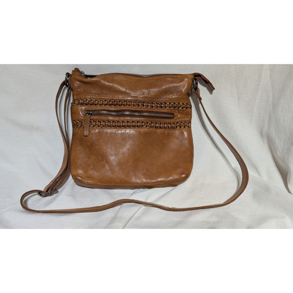 Vilenca Holland Brown Leather Crossbody Bag Braided‎ Trim Vintage Y2K